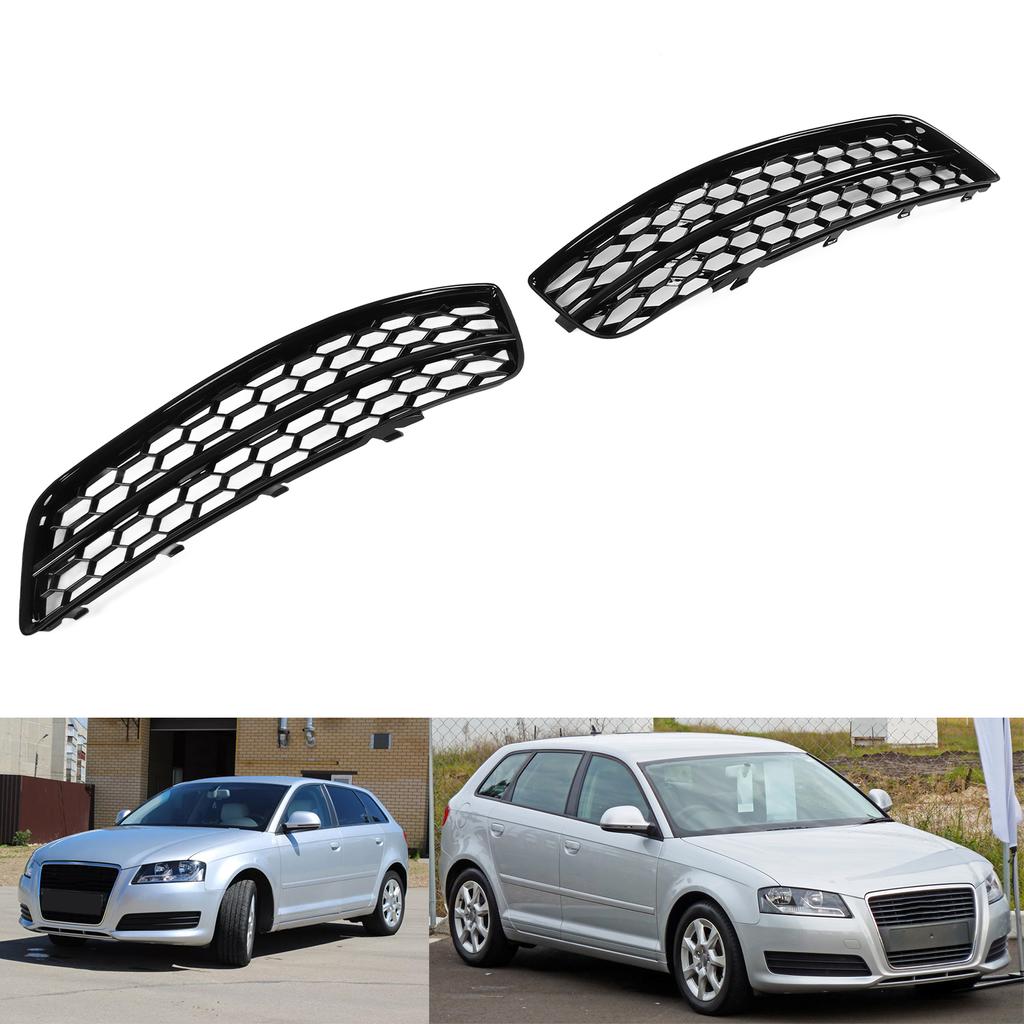 2pcs Gloss Black Front Bumper Fog Light Grille Cover Trim 8P0807682J Replacement for A3 8P 2009‑2013