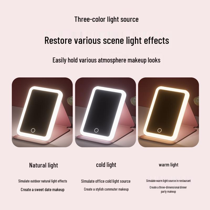 Portable LED Makeup Mirror with Light - Foldable Desktop Vanity Mirror