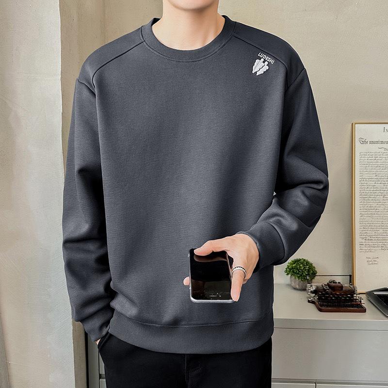 2025 Men's Heavyweight Round Neck Embroidered Sweatshirt - Trendy American Loose Fit for Teens and Students