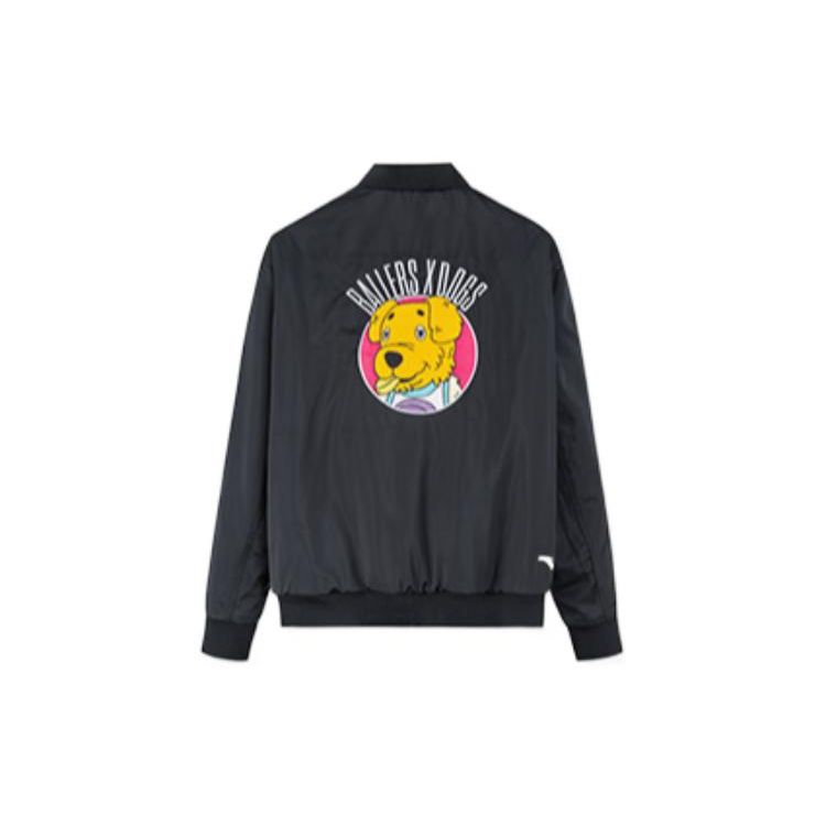 Anta Basketball Series Cartoon Alphabet Print Zip-Up Long Sleeve Jacket Men Outerwear Black 152241830R-2