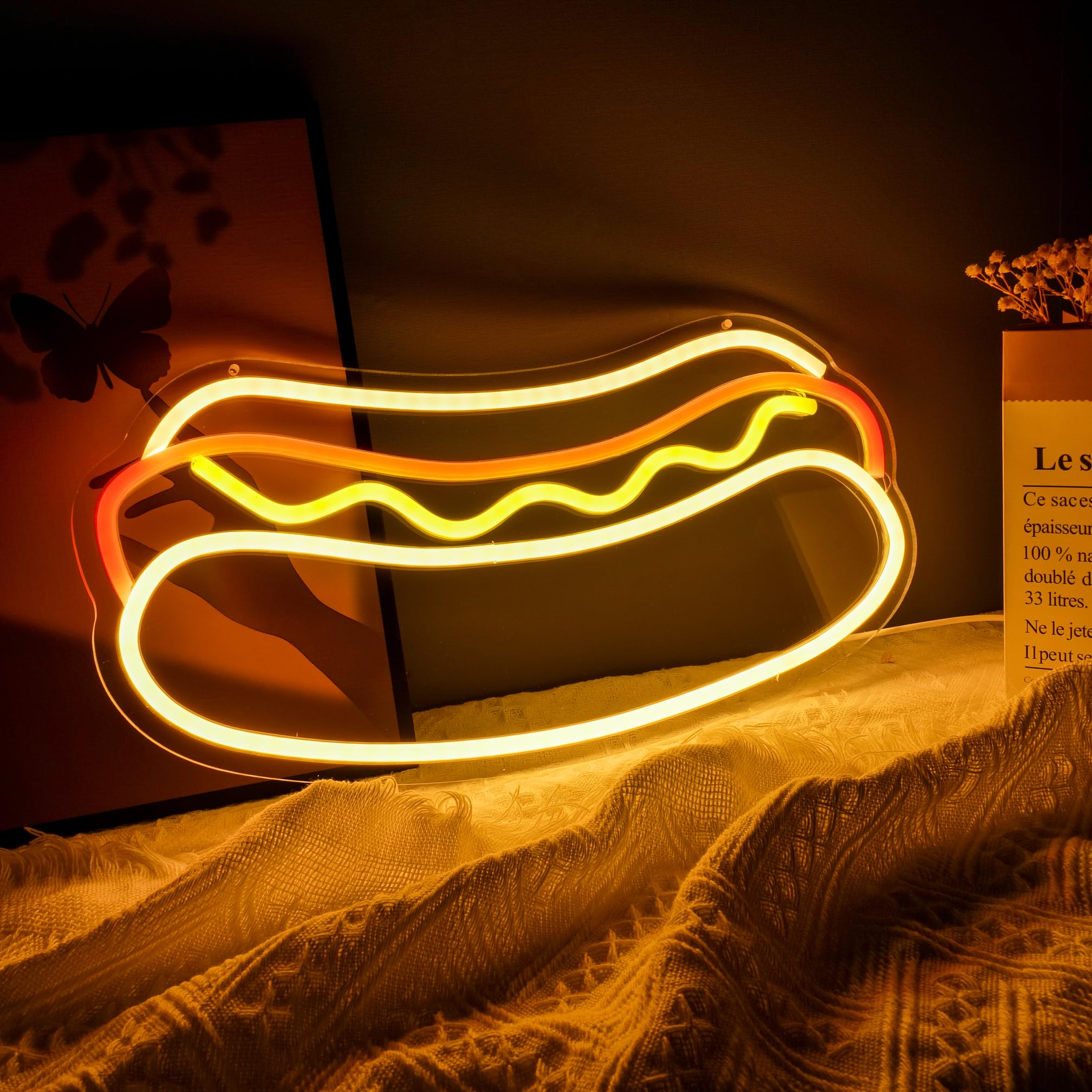 

Burger and Sandwich Neon Sign Hamburger Shop LED Neon Light Fast Food Business Signs for Restaurant Kitchen Party Dimmable Light