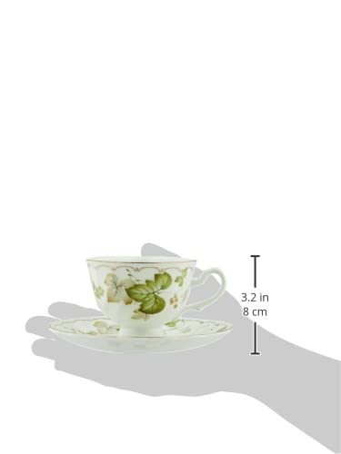 CeCera" Tea Time Collection Coffee Cup & Saucer, Green Leaf Pattern (Gift Boxed) CE1034-28K