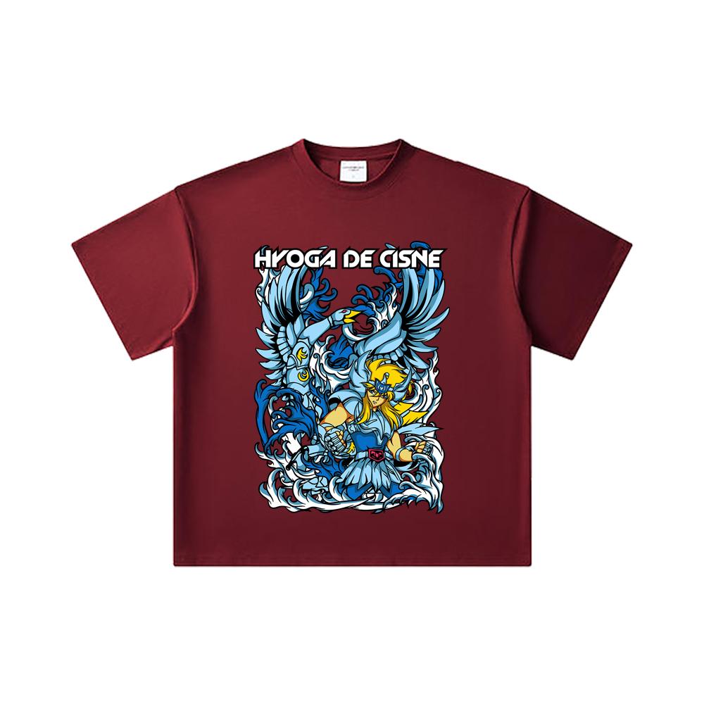 

260 GSM Double Yarn 32 Count 100% Cotton Saint Seiya V14 Hyoga Print Unisex Heavy Cotton T Shirt 2XL вина червоного кольору