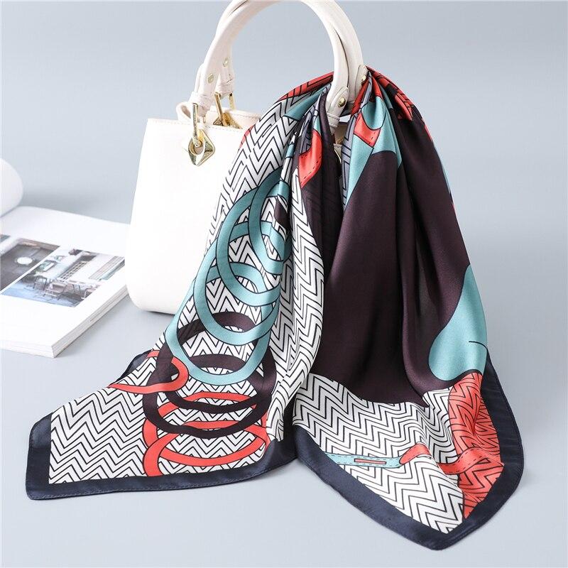 Cheap Square Silk Neck Scarf Women Foulard Hair Band Shawls And Wraps Soft Neckerchief Bandana