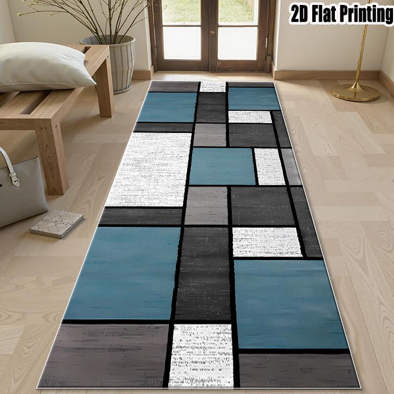 Blue Green Distressed Floral Vintage Art Runner Rug for Kitchen Durable Boho Print Carpet Floor Mat Accent