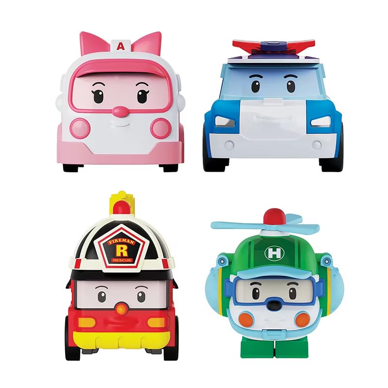 Robocar Poli Rescue Team 2-inch Transforming Robot Set of 4 (Amber, Polly, Helly, and Roy) - Official Robocar Poli Product. Perfect gift for ages 2, 3
