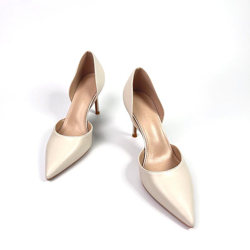 Fashion Woman Sexy High Heels Shoes Work Dress Professional Navy Blue Pumps Shallow Mouth Pointed Wedge Sandals Ladies Slip On Lace-Up C