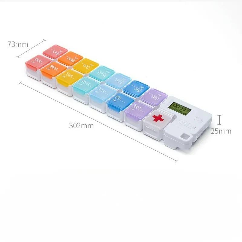 Pill Organizer with Medicine Reminder Alarm Weekly Large Capacity Vitamin Box Organizer AM PM Daily Travel Medication Box