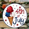 2D Flat 1pc Aluminum Independence Day Patriotic-Themed Ice Cream Wall Decor, 7.87 Inches X 7.87 Inches Suitable for Hanging On Front Doors, Porches