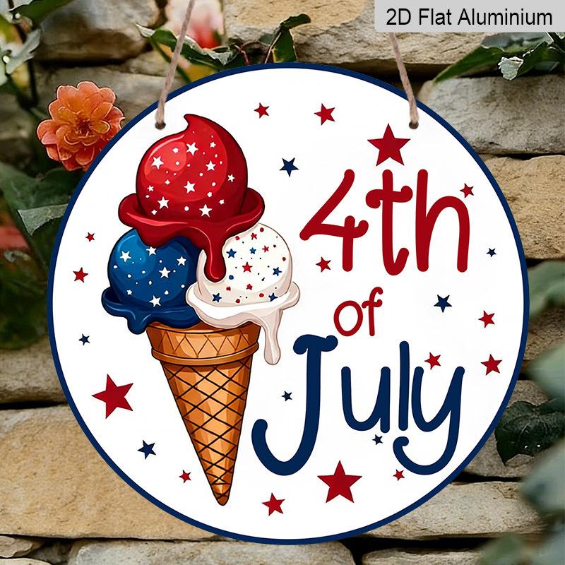 

2D Flat 1pc Aluminum Independence Day Patriotic-Themed Ice Cream Wall Decor, 7.87 inches x 7.87 inches Suitable for hanging on front doors, porches Aluminum