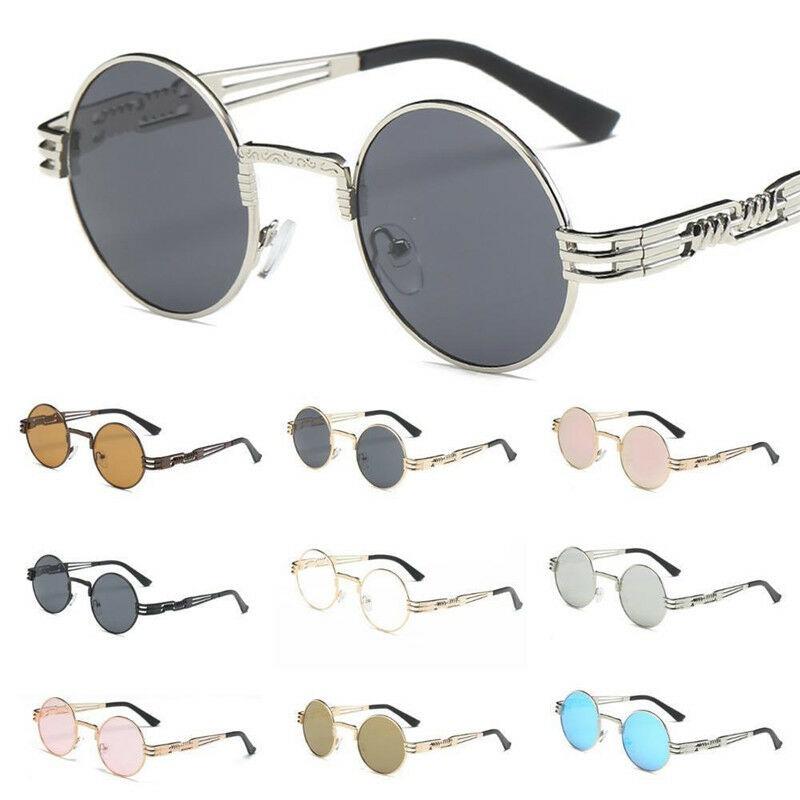 Lunettes de soleil rondes rétro unisexes avec monture en métal léger pour protection UV**