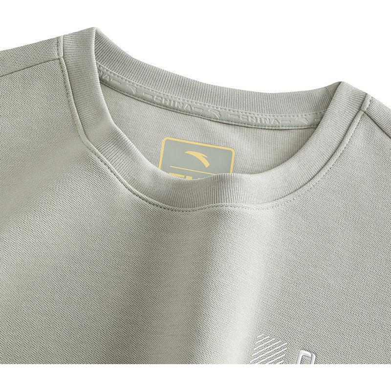 Anta Comfortable Casual Simple Letter Print Round Neck Pullover Sweatshirt Men Sweatshirt Floating-Gray 152447733S-2