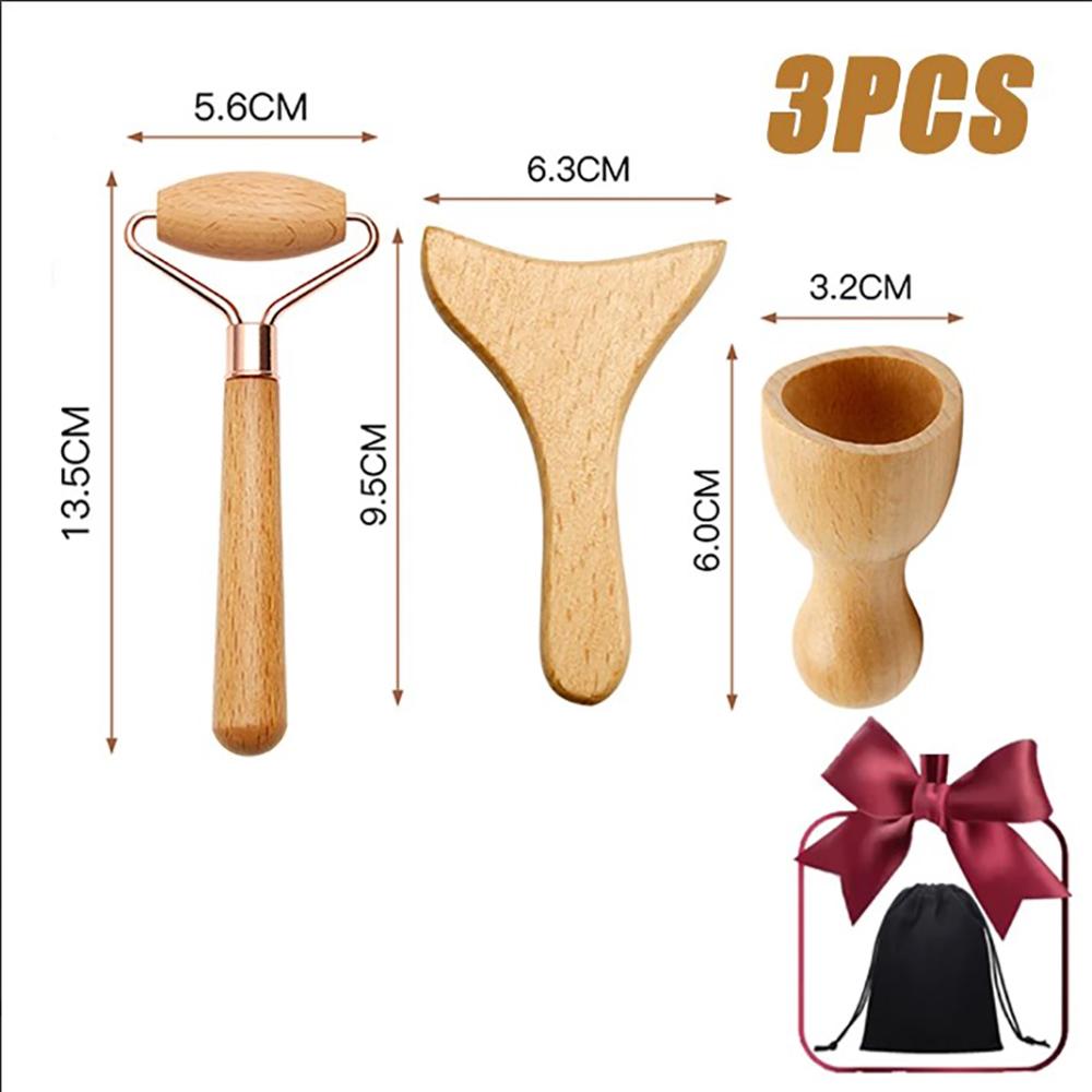 Rouleau de Massage Facial en Bois Maderothérapie Faciale Lifting Kit de Massage en Bois Thérapie Anti-Cellulite Lifting Facial Anti-Rides