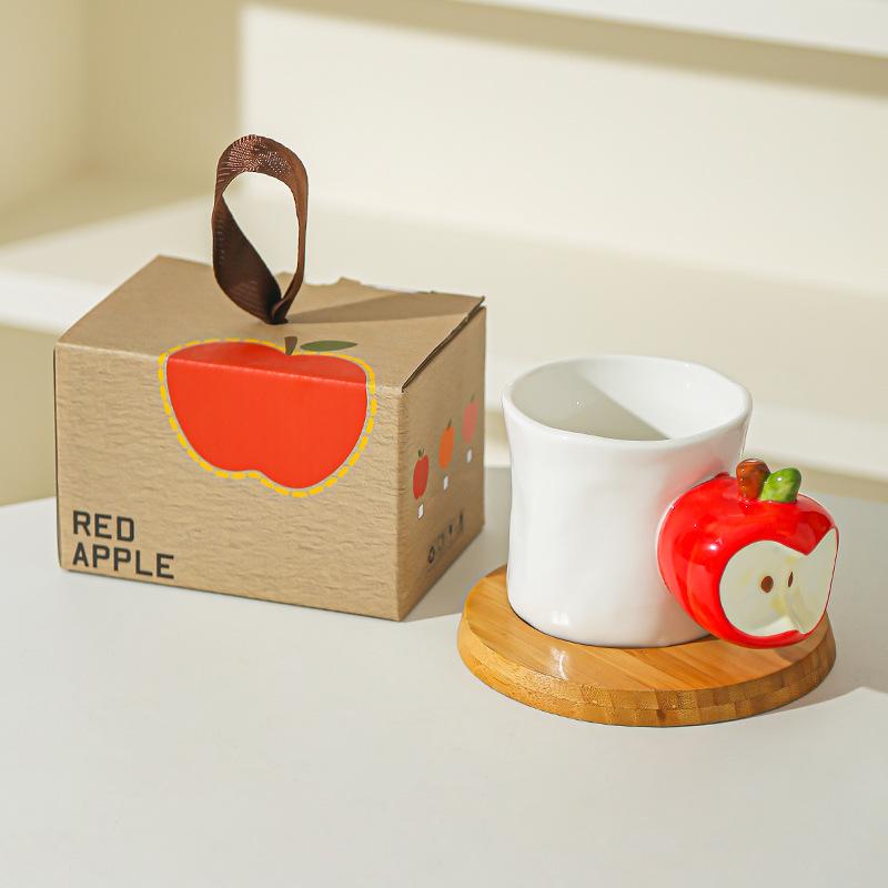 Creative Fruit Cup Mug Coffee Cup Opening Gift Ceramic Cup Cute Apple Peach Home Water Cup