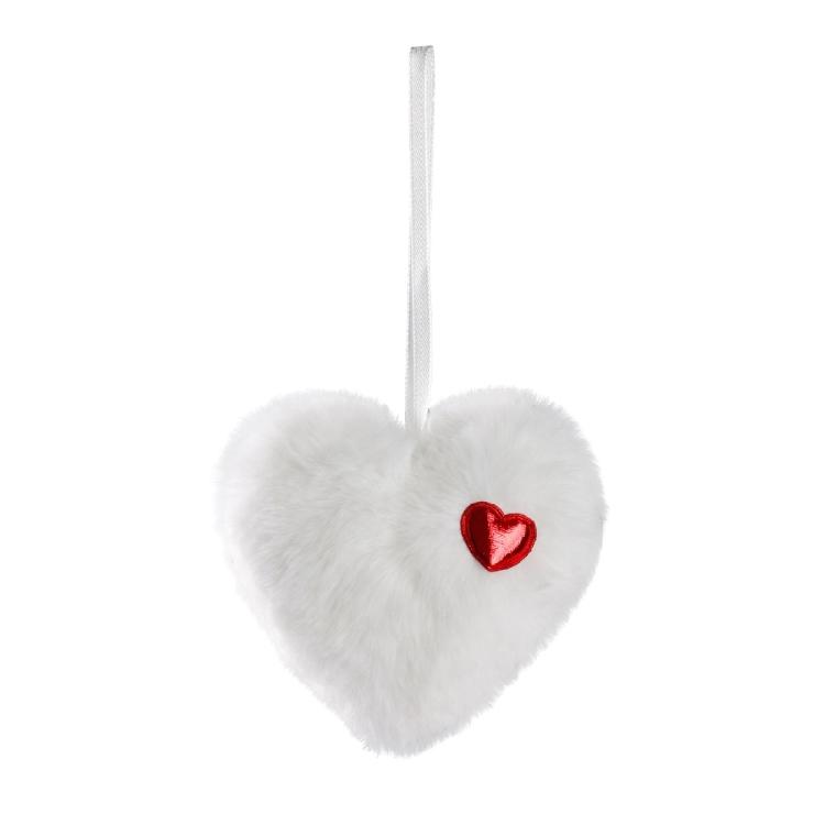2Pcs Soft Furry Heart Shape Ball Hanging Ornament For Christmas Tree Mantels Window Wall Display Festival Decoration