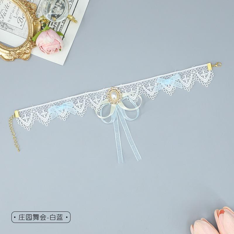 

Necklace super fairy sweet girl dress up lace flower pendant collar strap neckband choker collarbone chain