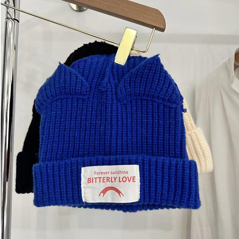 Модная парная шапка-бини с ушками кошки - Милая вязаная шерстяная шапка для мужчин и женщин, Теплый стиль Осень/Зима