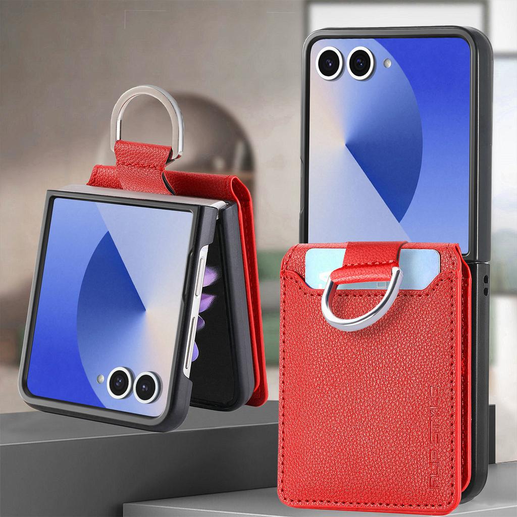 Leather Wallet with Card Holder Cover for Samsung Galaxy Z Flip 7 fe 6 5 4 3 Flip7 Flip6 Flip5 Phone Case Ring Protective