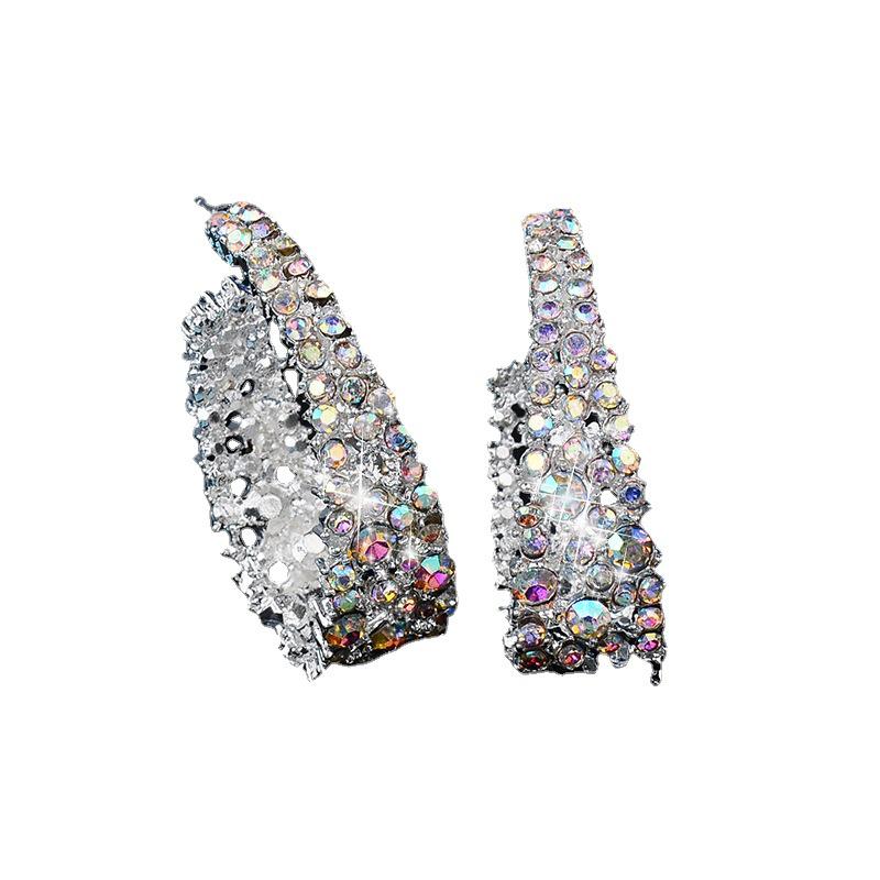 European & American Fashion Jewelry: AB Color Rhinestone U-Shaped Women's Earrings