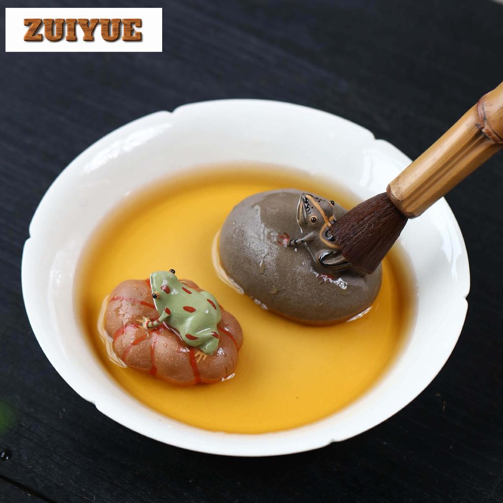Yixing Zisha Water Spray Stone Frog Tea Pet Ancient Flowerpot Landscaping Tea Figurine Play Toys Tea Statue Ornaments Gift Craft