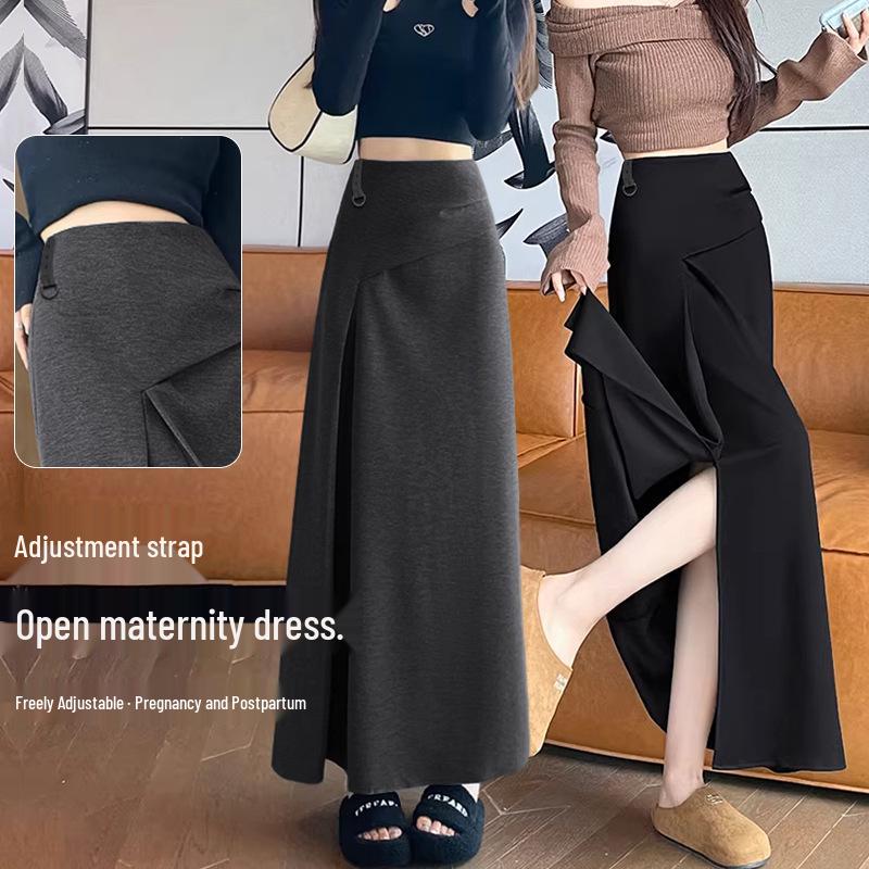 Maternity A-Line Fishtail Skirt with Slit - High-Waisted, Draping Hip-Hugging Design for Spring and Summer M