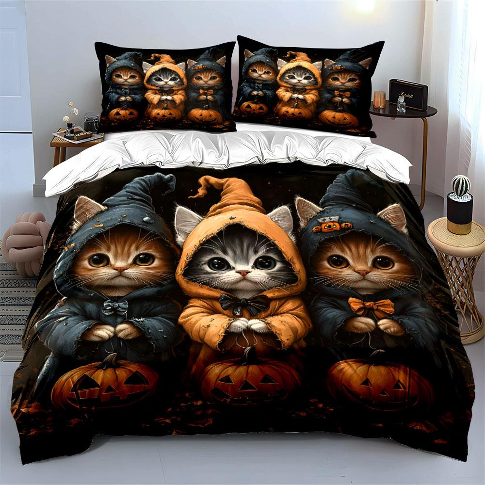 Cute Halloween Cat Trio Decor Multiple sizes kid's and adults' bedroom Exquisite 3PC bedding set gift