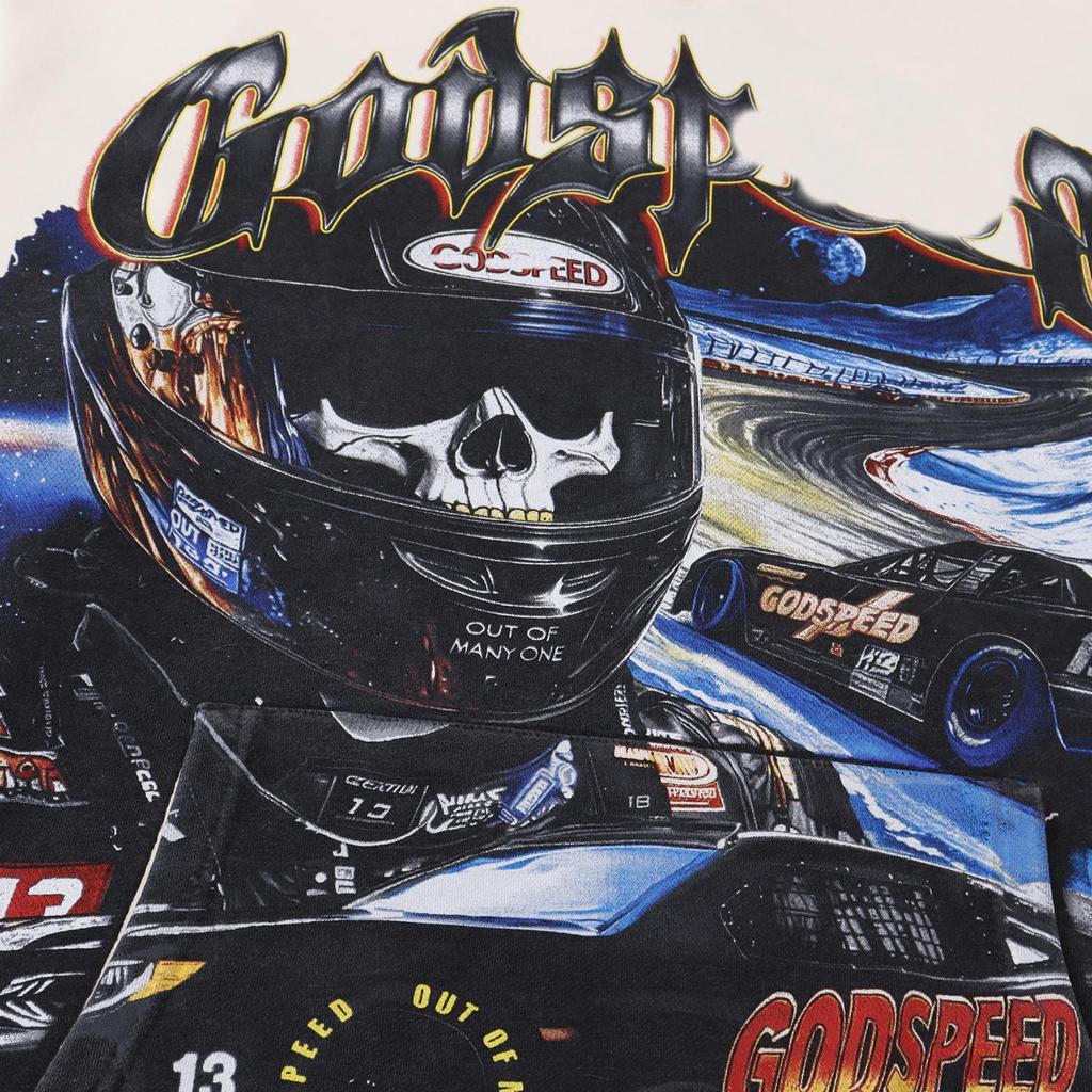 Godspeed Retro Skull Racer Hoodie - Washed-Out Street Rock Style
