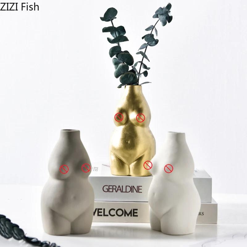 Resin Vases Body Art Bust Statue Flower Insert Ornaments Frosted Porcelain Crafts Creativity Vase Desk Decor Home Decoration