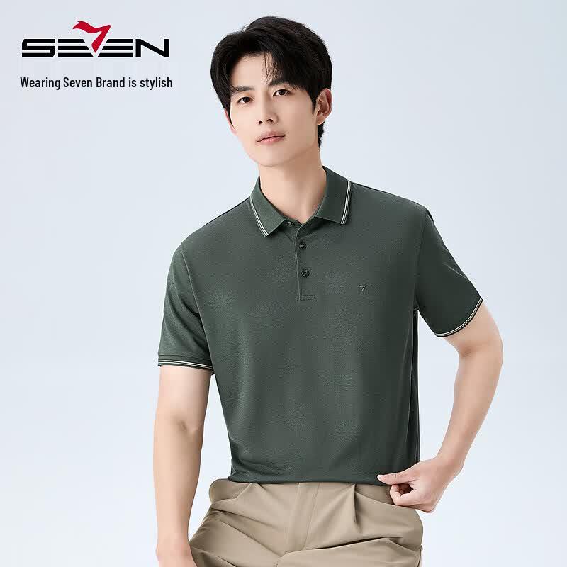 SEVEN Men s Jacquard Summer Short-Sleeve Polo Shirt S