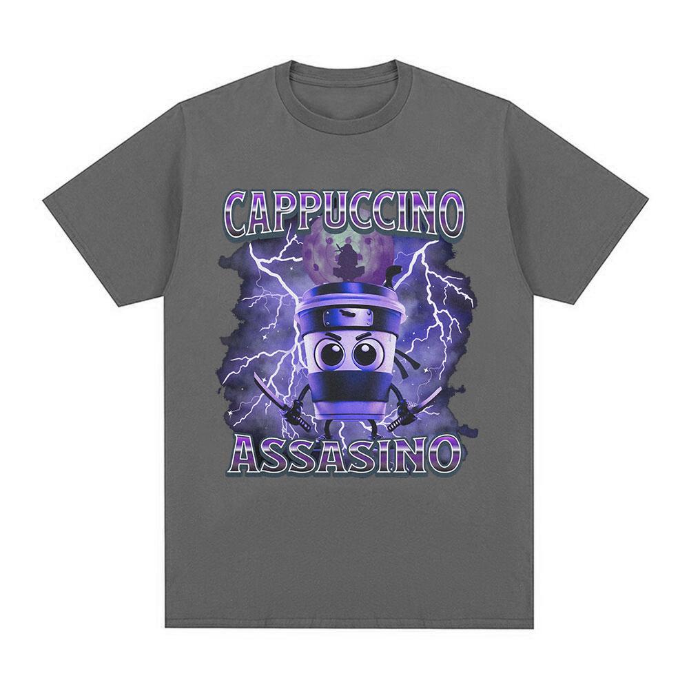 Cappuccino Assasino Italienischer Hirnzerfall Lustiges Meme T-Shirt Herren Damen Mode Vintage T-Shirts Männlich Lässig Humor Übergroßes T-Shirt