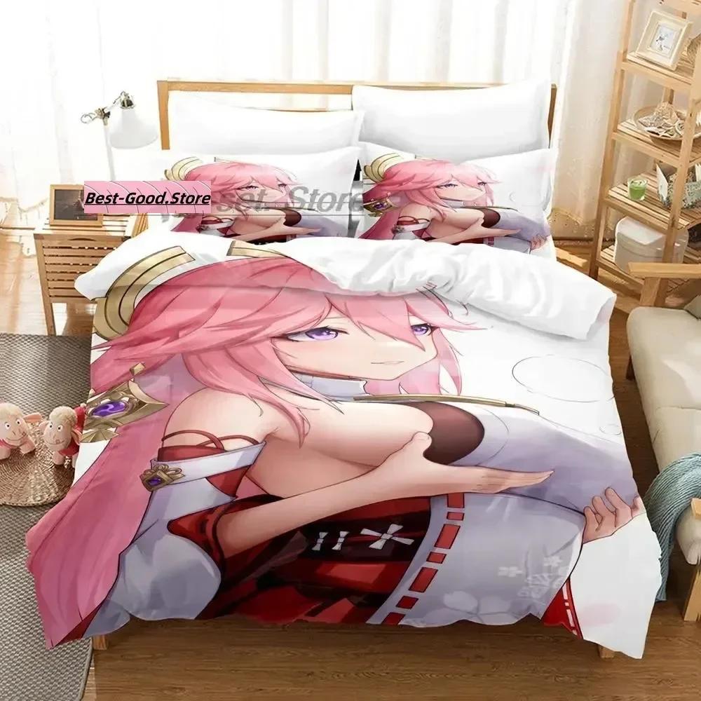 Genshin Impact Yae Miko Bedding Set Single Twin Full Queen King Size Bed Set Aldult Kid Bedroom Duvetcover Sets 3D Print 2022