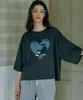 MALOUPE 5219 Heart Cat Graphic T-Shirt (Dark Gray)