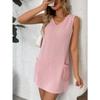 Sommer V-Ausschnitt Ärmellos Damen Weste Kleid Elegant Locker Taschen Einfarbig Tasche Mode Einfach Kurze Kleider Lässig Büro Einfache Kleidung