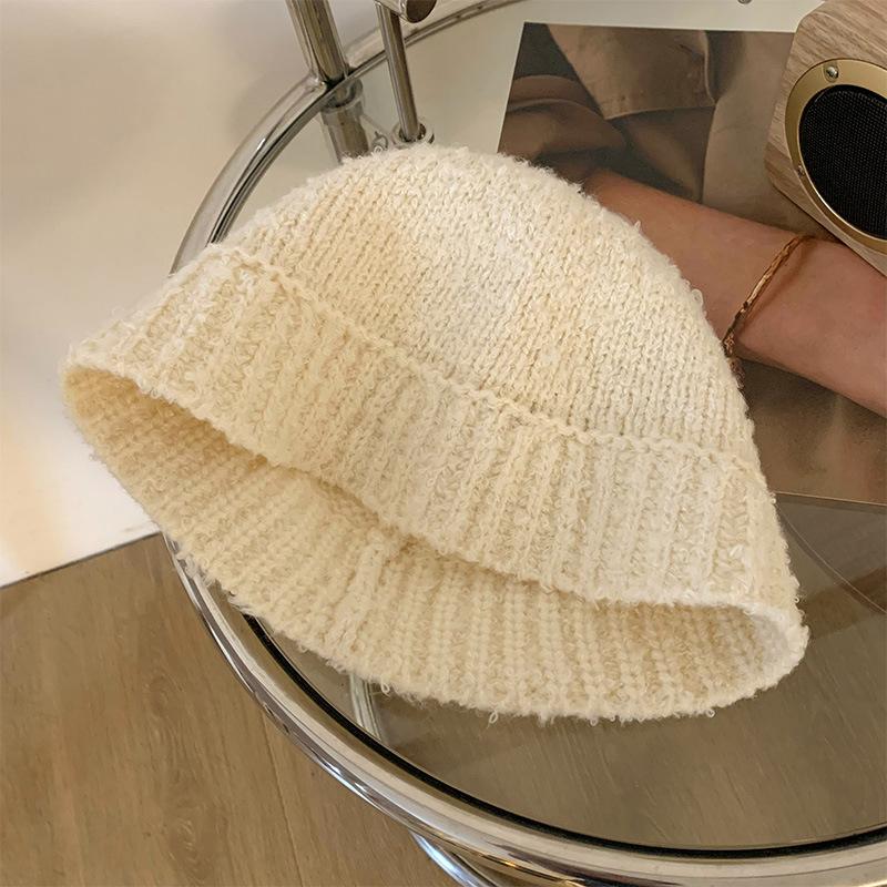 Fisherman Hat Women's Autumn and Winter Large Head Circumference Knitted Wool Basin Hat Without Makeup Showing Face Small Bucket Hat
