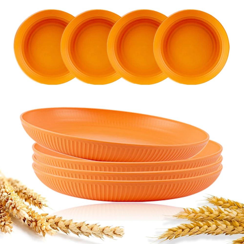8Pcs Wheat Straw Plates Reusable Baby Feeding Dishes Salad Snack Fruit Plate Picnic Dishes Unbreakable Kitchen Dinnerware