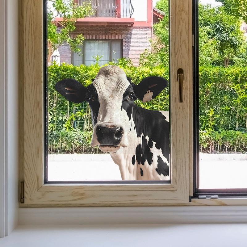 Adesivi Murali Creativi Cartone Animato Animale Mucca Porte e Finestre in Vetro Abbellimento Casa Adesivi Decorativi per Finestre