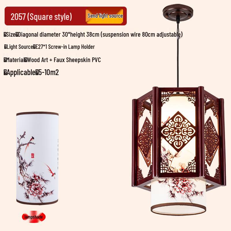 Antike massive Holz-Pendelleuchte im chinesischen Stil für Balkon, Teeraum, Flur oder Wohnzimmer.