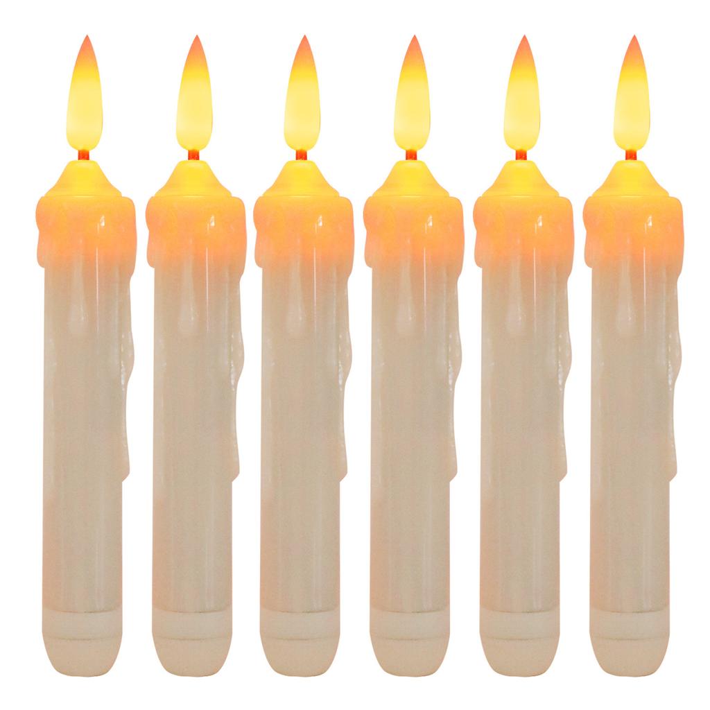 6 Pcs LED Taper Candles with 3D Flickering Flame - Battery Operated Flameless Candles for Weddings, Christmas, Halloween