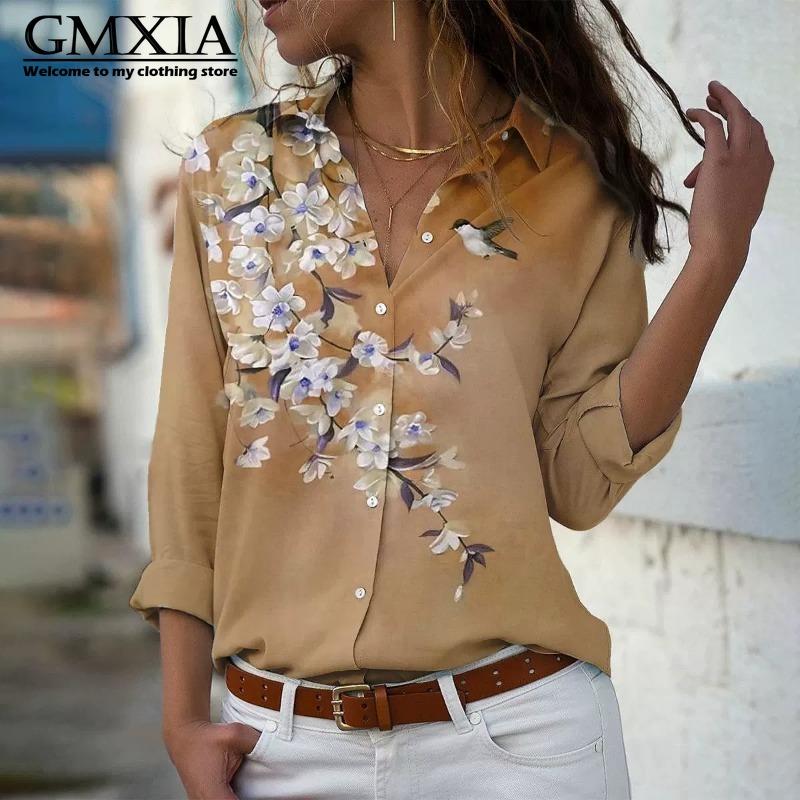 GMXIA 38 Color Women's Fashion Casual Long Sleeve POLO Neck Leisure Blouses & Shirts