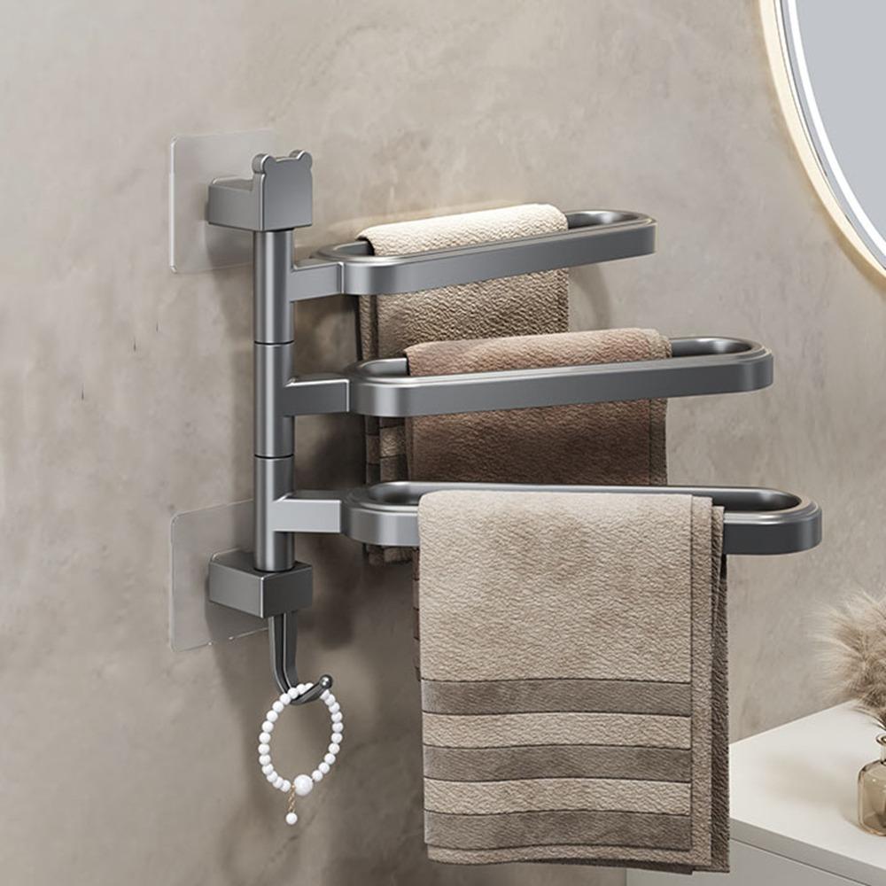 

Пластиковый поворотный держатель для полотенец Настенная стойка для хранения банных полотенец Практичная вешалка для полотенец Ванная комната Grey 3 Bars