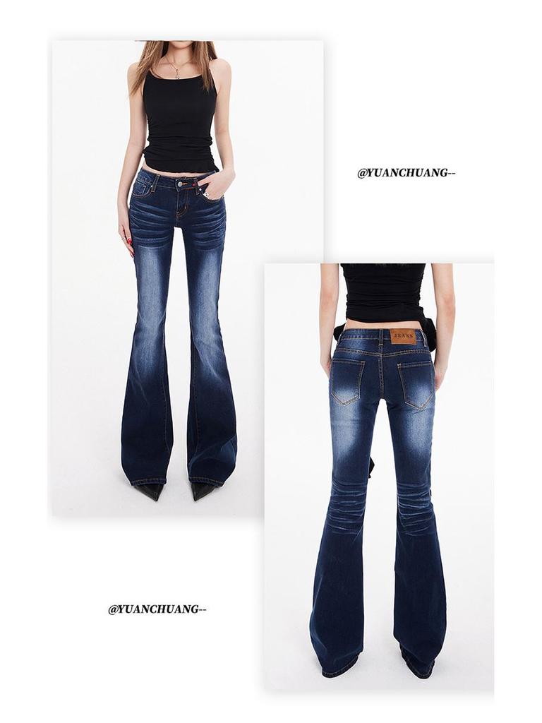 American Spicy Girl Women's 2025 Spring/Autumn Low-Rise Micro-Flare Slim-Fit Stretch Jeans