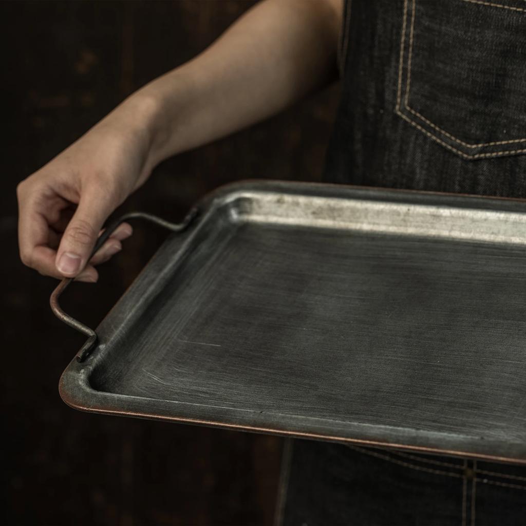 Rectangle Metal Double Handle Storage Trays Coffee Shop Dessert Cake Photography Decoration Props Classical Vintage Iron Plate
