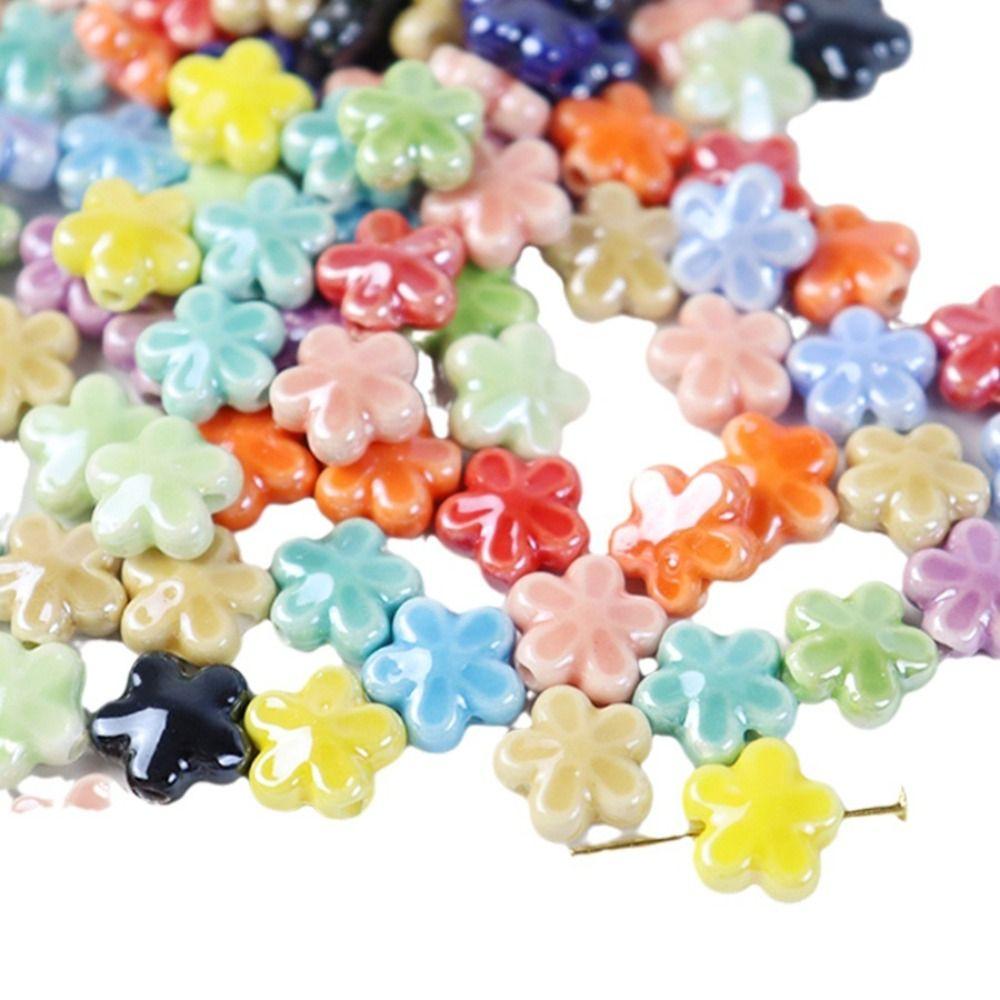 10pcs Ceramic Five-petaled Flower Bead Handmade Craft Jewelry Making Material Gift