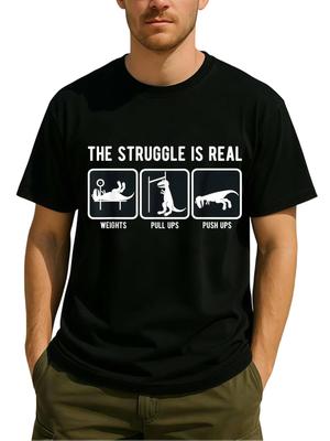 THE STRUGGLE IS REAL Graphic Large-sized T-shirt for Men - Black Tee Featuring Bold Text with Humor