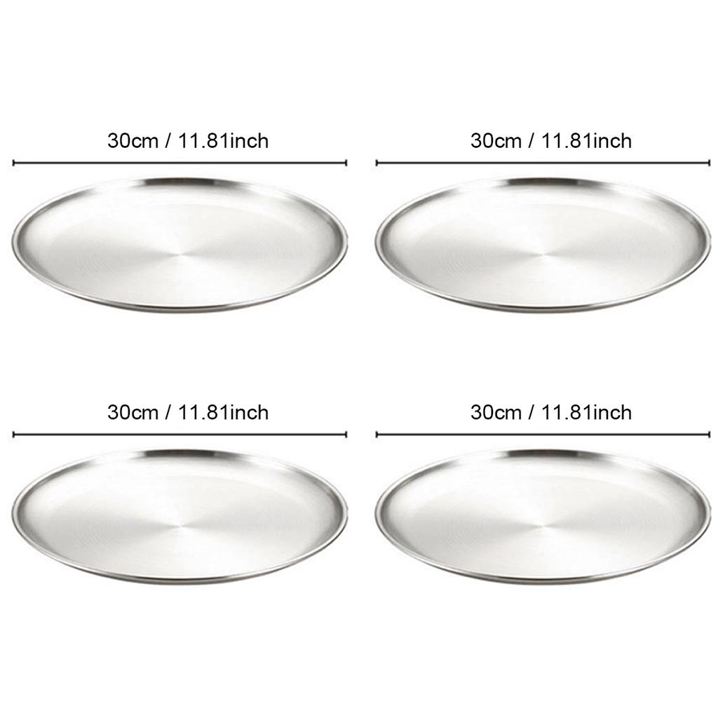 4-Piece Stainless Steel Dinner Plates Round Metal Plates Serving Tray Dessert Plates Dinner Dish for Home Camping  BBQ