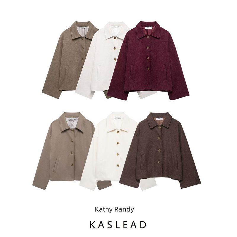 Kaslead New Arrival Women's Clothing Fashion Style Fashion Minimalist All-Matching Short Shirt Collar Woolen Outwear