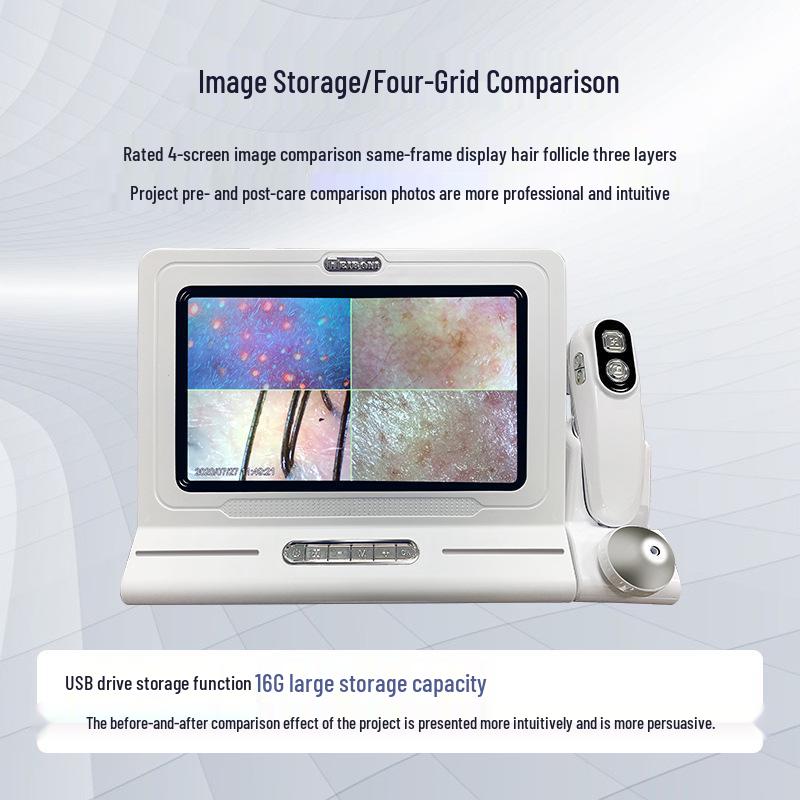 Tri-Spectrum HD Dual-Lens Scalp and Skin Detector with Four-Grid Comparison for Hair Salons