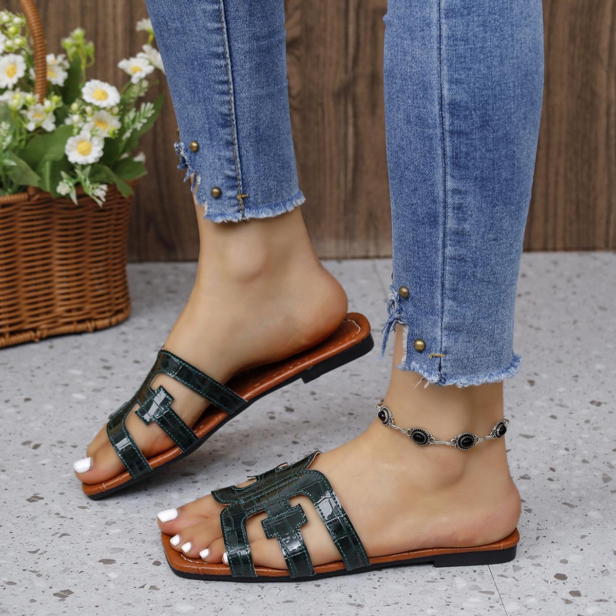 Модная женская обувь тапочки больших размеров на плоской подошве домашние сандалии лето — фото 4