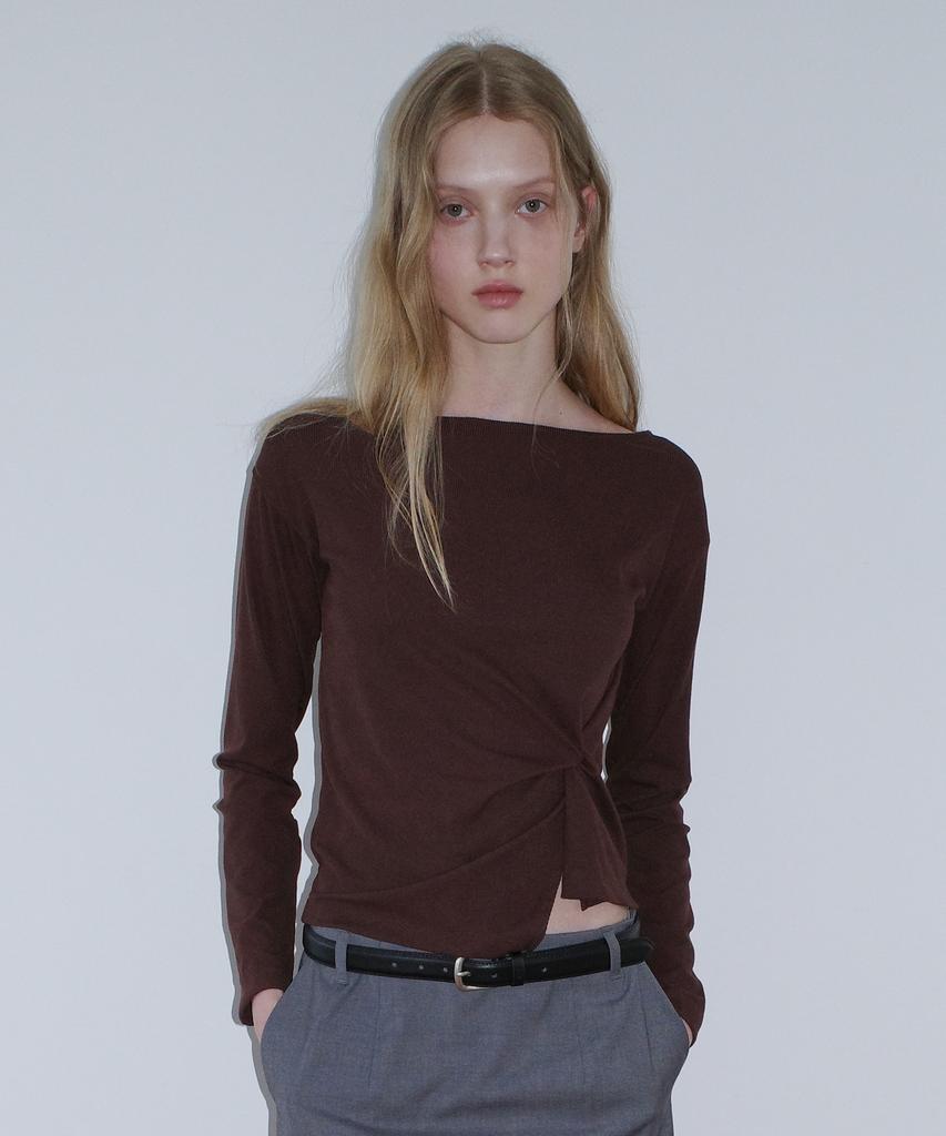 TTUDEMENT Twist Jersey Blouse_Brown