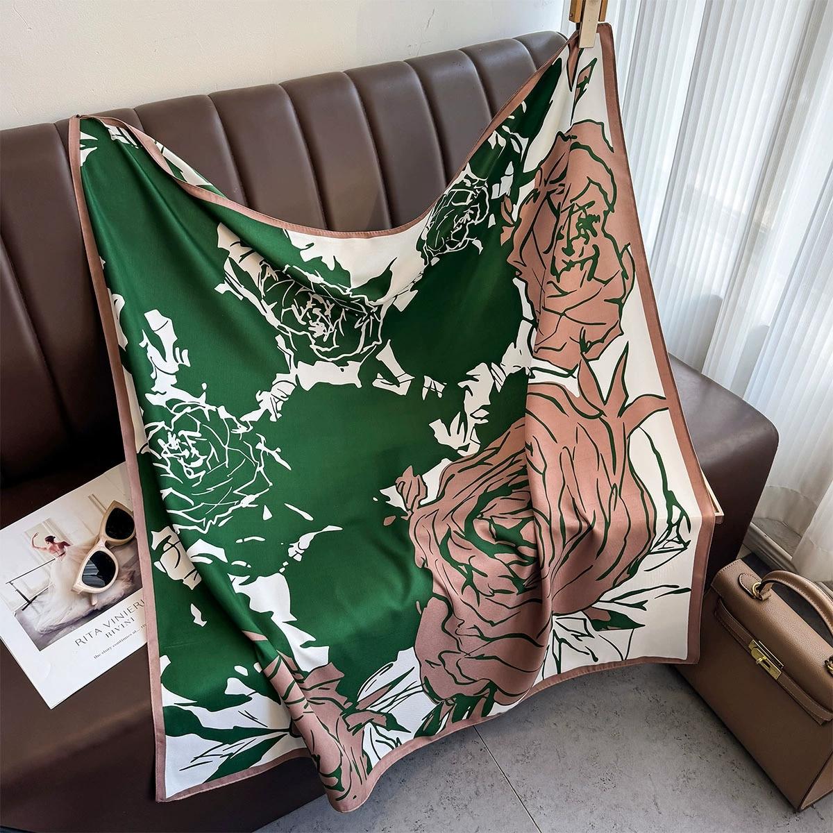 

90x90cm Retro Flower Handkerchief Scarf For Women Small Shawl Scarfs Female Square Headband Bandana Head Scarves 90X90CM